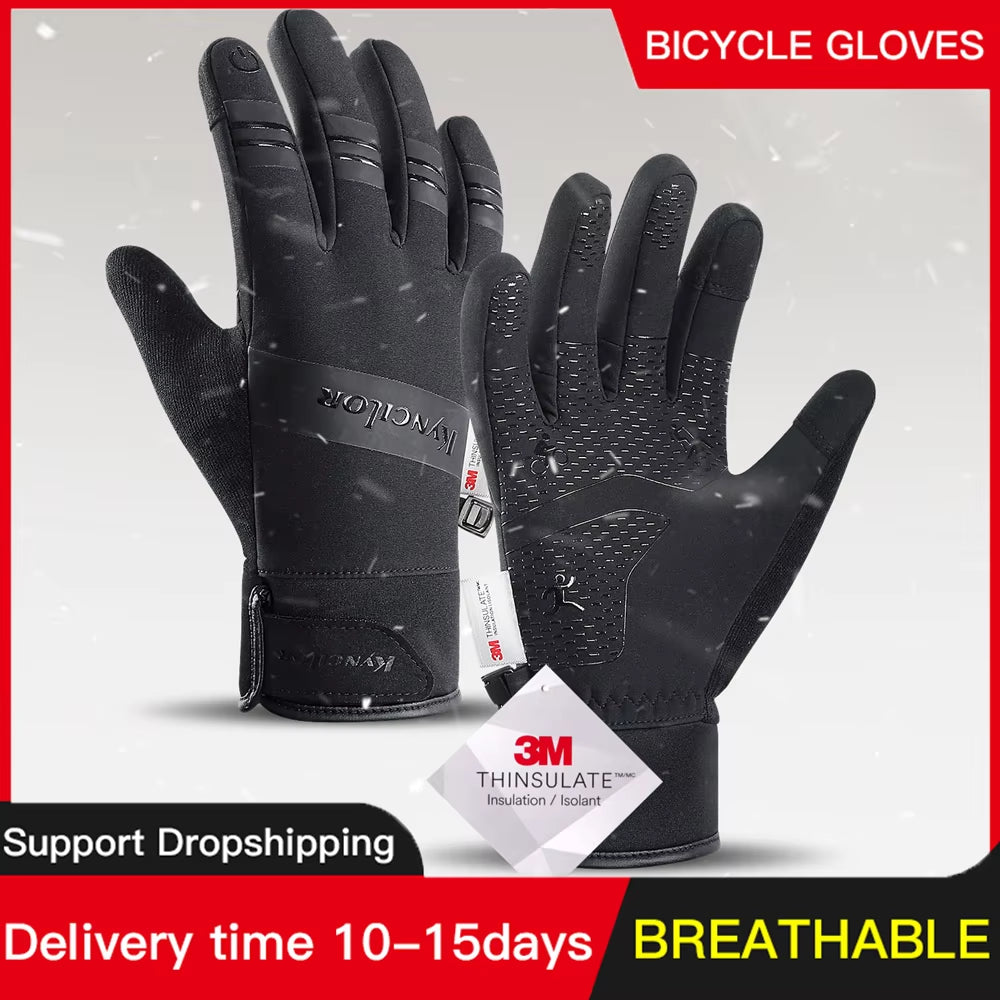 3M Gloves Black Waterproof Winter Warm Cycling Outdoor Sports Running Riding Motorcycle Ski Touch Screen Snowboard Gloves Men