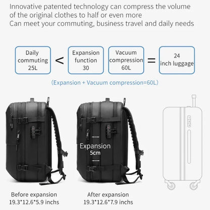 Vacuum Compression Backpack with Vacuum Pump Expandable Travel Backpack for Men Women Airline Approved Business Bag 60L