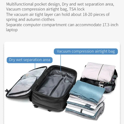 Vacuum Compression Backpack with Vacuum Pump Expandable Travel Backpack for Men Women Airline Approved Business Bag 60L